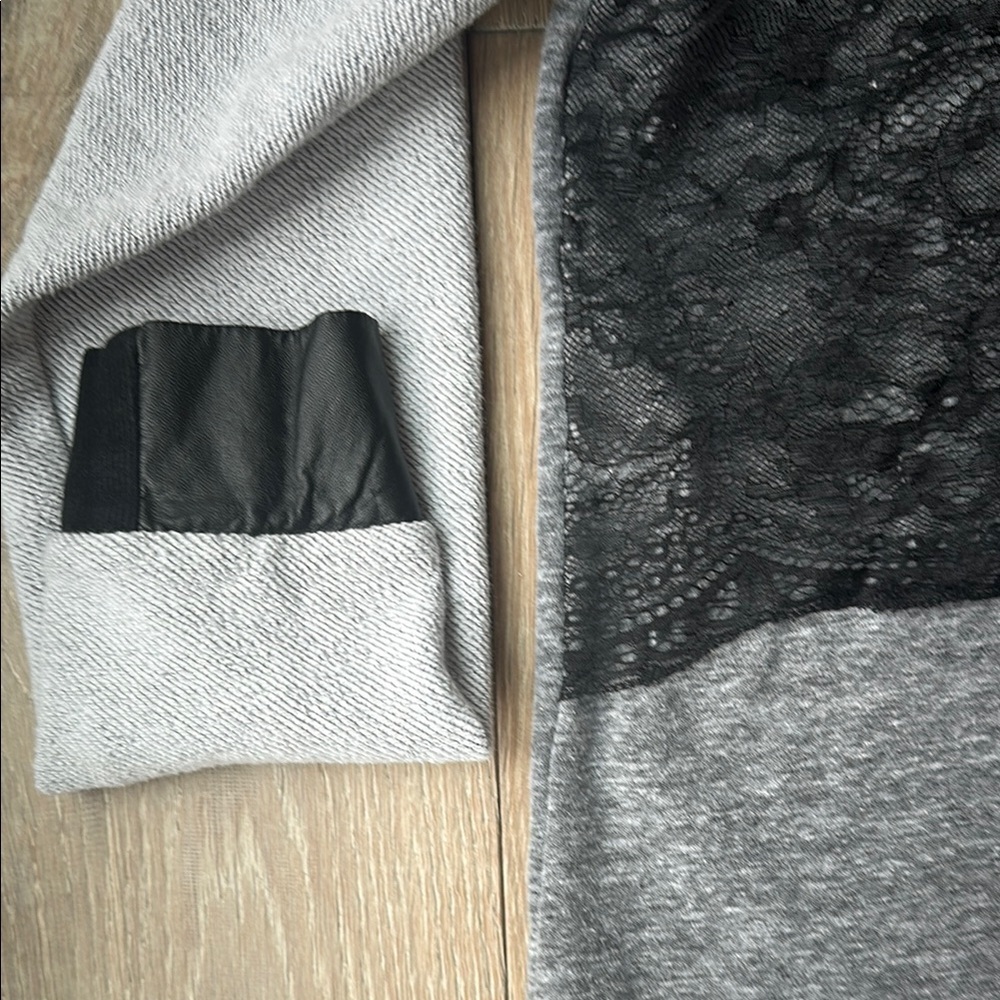 Vici Black and Gray Lace Top with Leather Accents - Picture 4 of 5